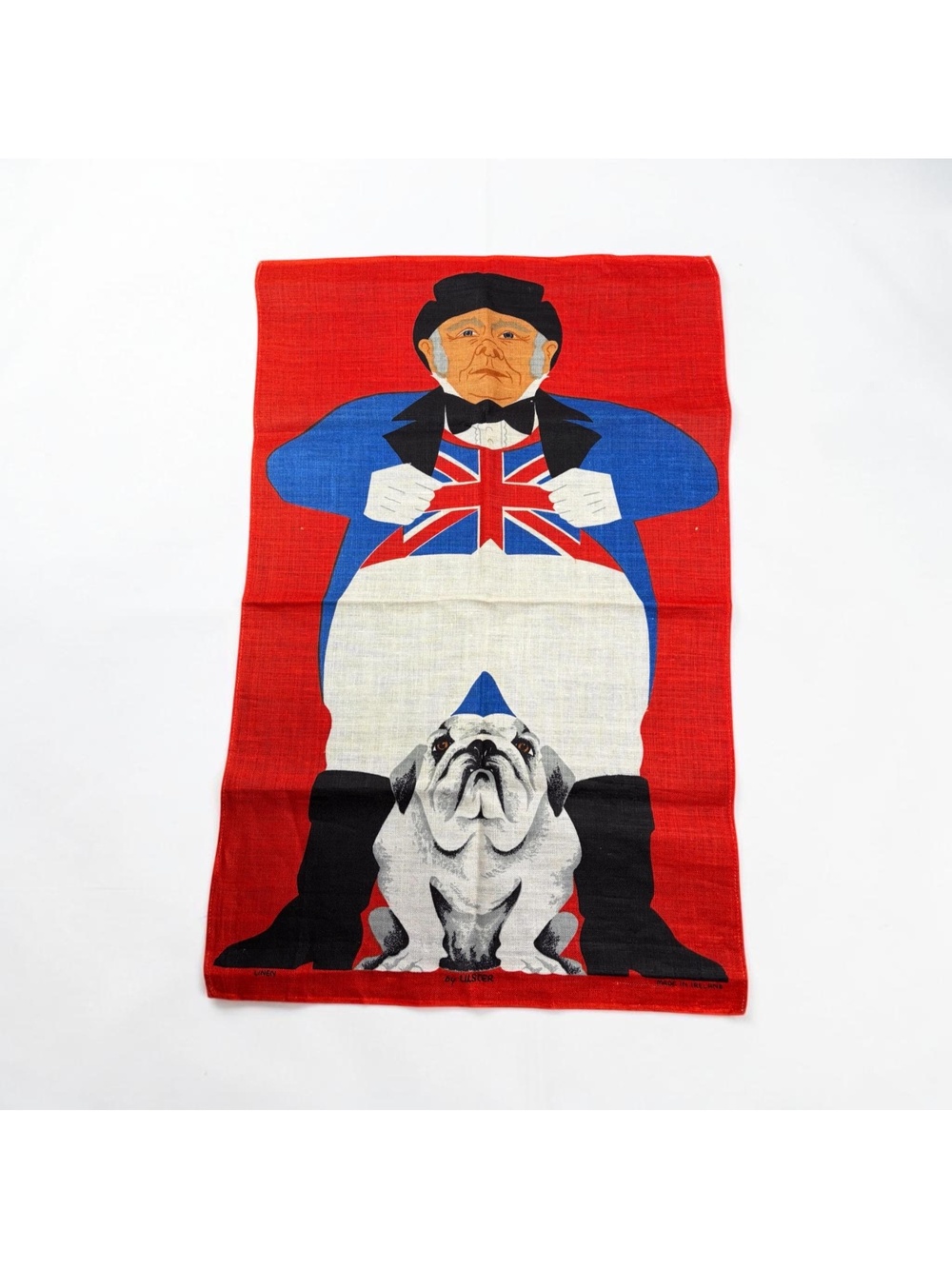 Vintage English Bull Dog John Bull Ulster Irish Linen Tea Towel